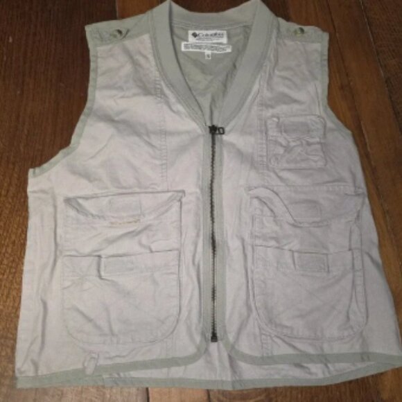 Vtg Columbia Sportswear Co Fishing Utility Zip Up Khaki Vest Sz S - Picture 1 of 9
